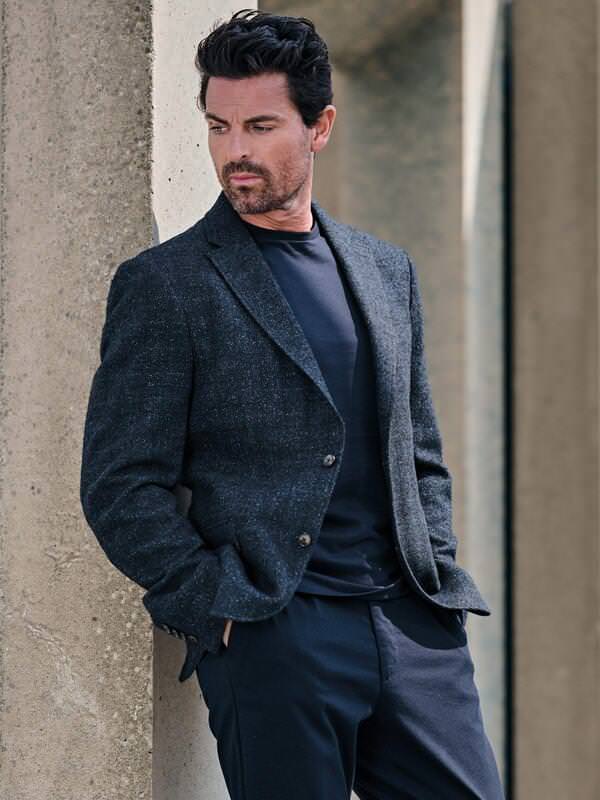 ENGBERS GERMANY Herren Sakko aus italienischem Warenmaterial Blau slim fit uni Reverskragen von ENGBERS GERMANY