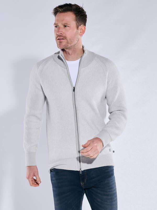 ENGBERS GERMANY Herren Strickjacke aus Merinowolle & Kaschmir Grau regular uni Stehkragen von ENGBERS GERMANY