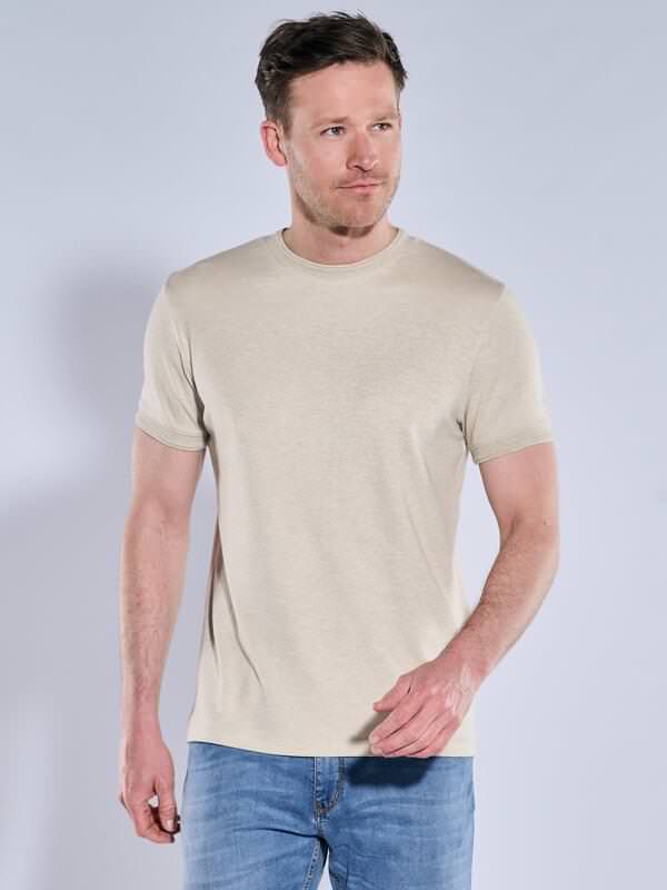 ENGBERS GERMANY Herren T-Shirt Baumwoll-Hightechmaterial Beige regular uni Rundhals von ENGBERS GERMANY