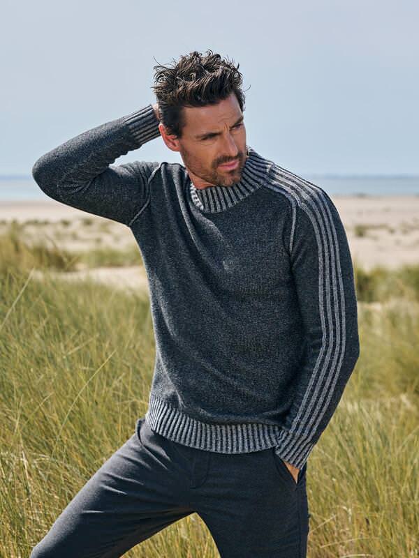 ENGBERS GERMANY Herren Pullover mit Kaschmiranteil Grau regular uni Stehkragen von ENGBERS GERMANY