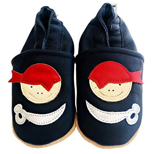 ENGEL + PIRATEN Krabbelschuhe Baby Leder Mädchen Jungen Babyschuhe Hausschuhe Kleinkind Weiche Lederschuhe Babyhausschuhe Lauflernschuhe Lederpuschen 18 19 20 21 22 23 24 25 26 EU von ENGEL + PIRATEN