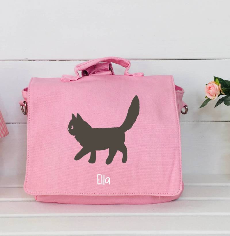 Kinder Tasche Personalisiert | Mädchen Junge Handtasche Umhängetasche Mit Namen Canvas Katze von ENGELoderBENGEL