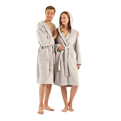 ENGLISH HOME Bademantel Damen Flauschig, Bademantel Herren mit Kapuze aus Baumwolle, Frottee Saunamantel, Unisex, Sauna Mantel Damen mit lang Gürtel von ENGLISH HOME