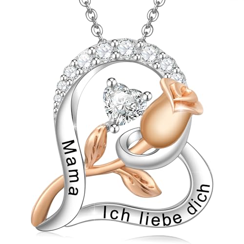 ENGRAWELRY Damen Halskette Gravur Mama Ich liebe dich Silber 925 Kette Anhänger Herz Rose Kristallschmuck Originell Geschenk für Weihnachten Muttertag Geburtstag ENGRAWELRY Damen Halskette Gravur Mama Ich liebe dich Silber 925 Kette Anhänger Herz Rose Kristallschmuck Originell Geschenk für Weihnachten Muttertag Geburtstag von ENGRAWELRY