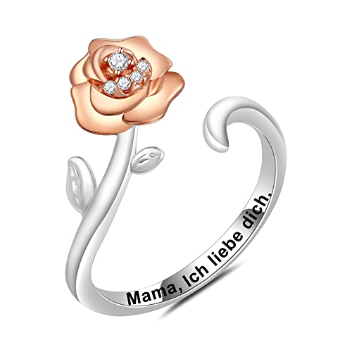 ENGRAWELRY Damen Offener Ring Gravur Mama Ich liebe dich Silber 925 Kristallschmuck Rose Originell Geschenk für Weihnachten Muttertag Geburtstag ENGRAWELRY Damen Offener Ring Gravur Mama Ich liebe dich Silber 925 Kristallschmuck Rose Originell Geschenk für Weihnachten Muttertag Geburtstag von ENGRAWELRY