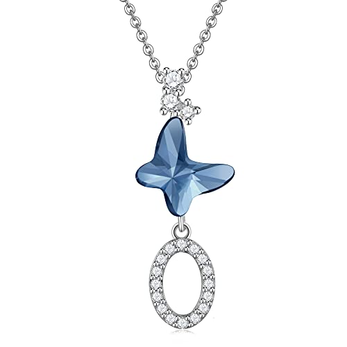 ENGRAWELRY Damen Halskette Schmetterling Initialen Kristall Silber 925 Kette Anhänger Buchstabe O Schmuck Originell Geschenk für Mutter Mama Frauen Freundin Oma Tochter von ENGRAWELRY