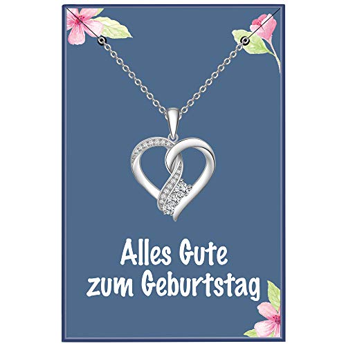 ENGSWA Halskette Damen Silber 925 Herz Anhänger mit Kette Geburtstagsgeschenk für Mutter Mama Oma Tochter Mädchen Kinder Freundin Frauen von ENGSWA