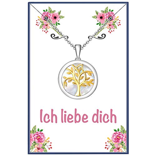 ENGSWA Halskette Damen Silber 925 Lebensbaum und Perlmutt Anhänger mit Kette Geschenk für Mutter Mama Oma Tochter Mädchen Kinder Freundin Frauen von ENGSWA