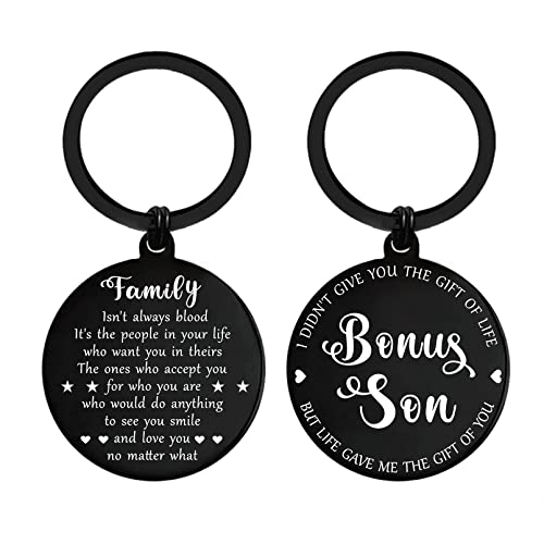 ENGZHI Bonus-Sohn-Geschenke – Family Is People Who Love And Accept You Unconditionally – Stiefsohn-Geschenke zum Vatertag, Metall-Gravur, Bonus Son Schlüsselanhänger, S ENGZHI Bonus-Sohn-Geschenke – Family Is People Who Love And Accept You Unconditionally – Stiefsohn-Geschenke zum Vatertag, Metall-Gravur, Bonus Son Schlüsselanhänger, S von ENGZHI