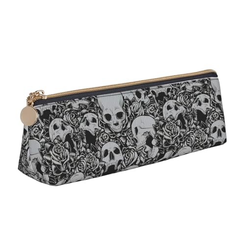ENGhjes Federmäppchen aus Leder, Motiv: Horrible Dark Skulls Flowers Pattern Printing Cute Zipper Pencil Pouch Stationery Bag for Boys Girls Back to School Gifts, weiß, Einheitsgröße, Kosmetiktasche von ENGhjes