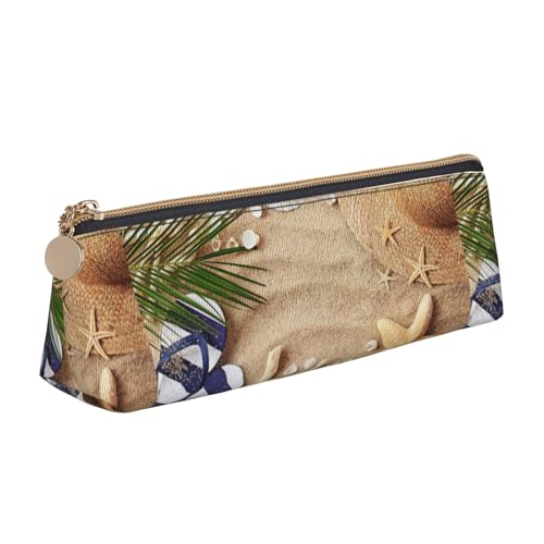 ENGhjes Federmäppchen aus Leder, Motiv: Sandstrand, Palme, niedliches Federmäppchen mit Reißverschluss, Schreibwarenbeutel für Jungen und Mädchen, Geschenk zum Schulanfang, weiß, Einheitsgröße von ENGhjes