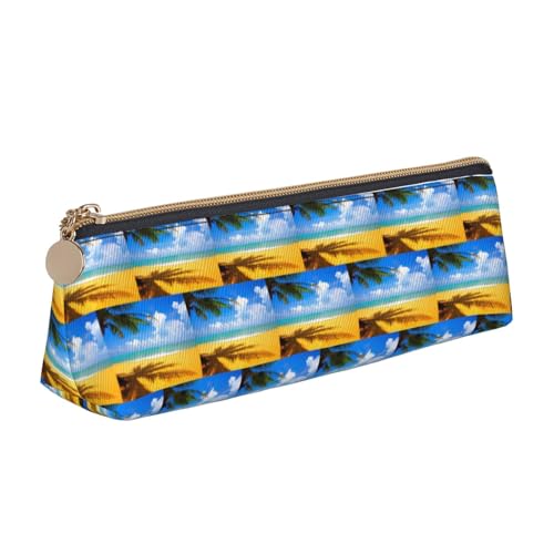 ENGhjes Federmäppchen aus Leder, Motiv: Sonnenuntergang mit Palmendruck, niedliches Federmäppchen mit Reißverschluss, Schreibwarenbeutel für Jungen und Mädchen, Geschenk zum Schulanfang, weiß von ENGhjes