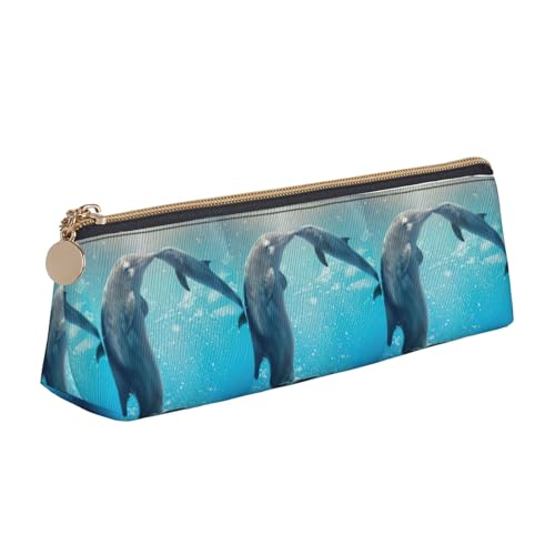 ENGhjes Federmäppchen aus Leder, Motiv: Winter der Delfin, niedlicher Reißverschluss, Federmäppchen, Schreibwaren-Tasche für Jungen und Mädchen, Geschenk zum Schulanfang, weiß, Einheitsgröße von ENGhjes