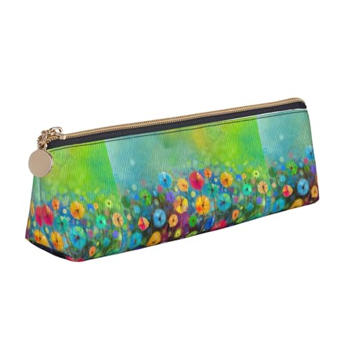 ENGhjes Federmäppchen aus Leder, abstrakter Stil, bunte Blumen, niedlicher Reißverschluss, Federmäppchen, Schreibwaren-Tasche für Jungen und Mädchen, Geschenk zum Schulanfang, weiß, Einheitsgröße von ENGhjes
