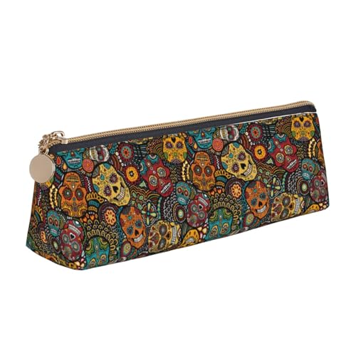 ENGhjes Federmäppchen aus Leder im Zucker- und Totenkopf-Stil, niedliches Federmäppchen mit Reißverschluss, Schreibwaren-Tasche für Jungen und Mädchen, Geschenk zum Schulanfang, weiß, Einheitsgröße von ENGhjes