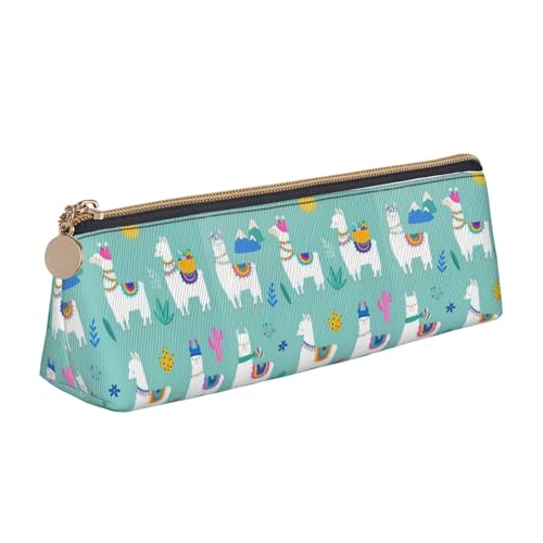 ENGhjes Federmäppchen aus Leder mit Alpaka-Lama-Druck, niedliches Federmäppchen mit Reißverschluss, Schreibwaren-Tasche für Jungen und Mädchen, Geschenk zum Schulanfang, weiß, Einheitsgröße von ENGhjes