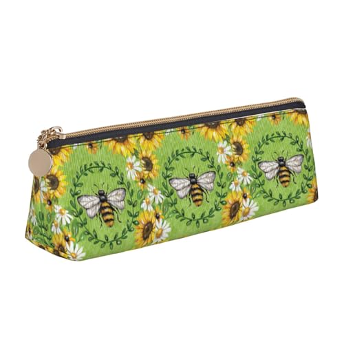 ENGhjes Federmäppchen aus Leder mit Bienen- und Sonnenblumen-Aufdruck, niedliches Reißverschluss-Federmäppchen, Schreibwaren-Tasche für Jungen und Mädchen, Geschenk zum Schulanfang, weiß ENGhjes Federmäppchen aus Leder mit Bienen- und Sonnenblumen-Aufdruck, niedliches Reißverschluss-Federmäppchen, Schreibwaren-Tasche für Jungen und Mädchen, Geschenk zum Schulanfang, weiß von ENGhjes