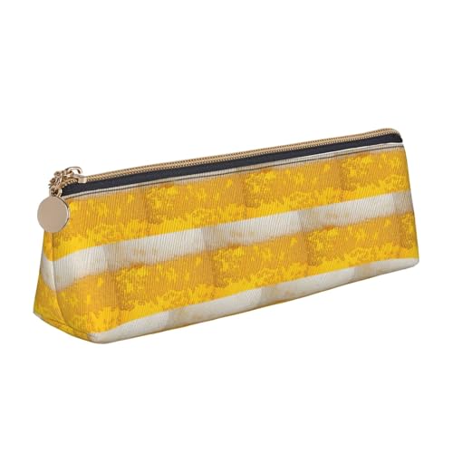 ENGhjes Federmäppchen aus Leder mit Bierschaumdruck, niedliches Reißverschluss-Federmäppchen, Schreibwaren-Tasche für Jungen und Mädchen, Geschenk zum Schulanfang, weiß, Einheitsgröße, Kosmetiktasche von ENGhjes