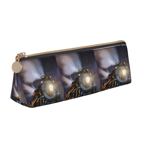 ENGhjes Federmäppchen aus Leder mit Dampfzug-Druck, niedliches Federmäppchen mit Reißverschluss, Schreibwaren-Tasche für Jungen und Mädchen, Geschenk zum Schulanfang, weiß, Einheitsgröße von ENGhjes