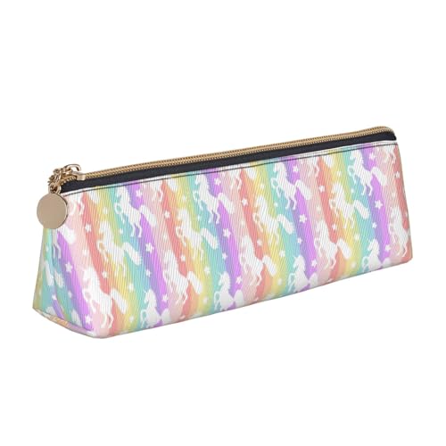 ENGhjes Federmäppchen aus Leder mit Einhörnern auf bunten Streifen, niedliches Reißverschluss-Federmäppchen, Schreibwaren-Tasche für Jungen und Mädchen, Geschenk zum Schulanfang, weiß, Einheitsgröße ENGhjes Federmäppchen aus Leder mit Einhörnern auf bunten Streifen, niedliches Reißverschluss-Federmäppchen, Schreibwaren-Tasche für Jungen und Mädchen, Geschenk zum Schulanfang, weiß, Einheitsgröße von ENGhjes