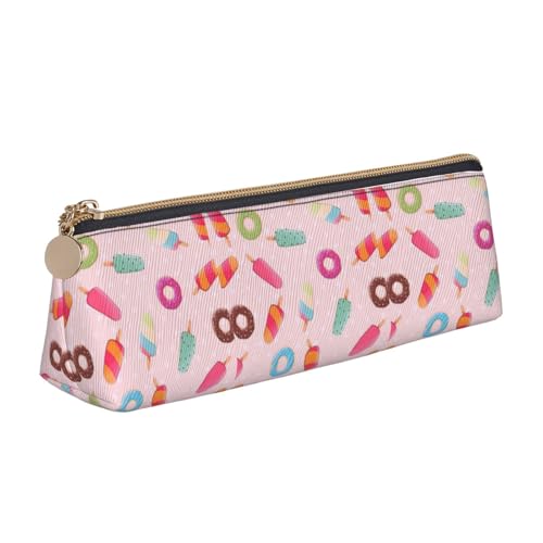 ENGhjes Federmäppchen aus Leder mit Eiscreme-Aufdruck, niedliches Federmäppchen mit Reißverschluss, Schreibwaren-Tasche für Jungen und Mädchen, Geschenk zum Schulanfang, weiß, Einheitsgröße von ENGhjes