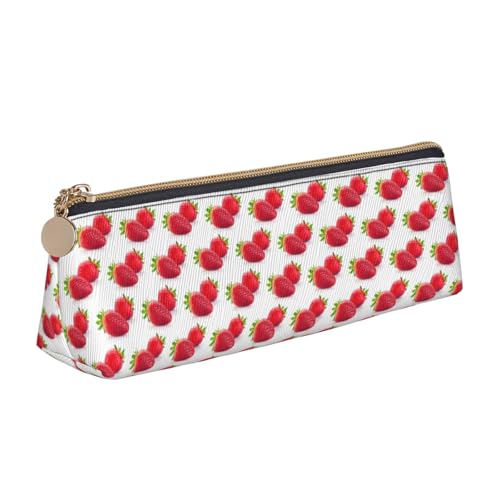 ENGhjes Federmäppchen aus Leder mit Erdbeerdruck, niedliches Federmäppchen mit Reißverschluss, Schreibwaren-Tasche für Jungen und Mädchen, Geschenk zum Schulanfang, weiß, Einheitsgröße, Kosmetiktasche von ENGhjes