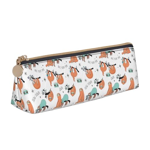 ENGhjes Federmäppchen aus Leder mit Faultier-Aufdruck, niedliches Federmäppchen mit Reißverschluss, Schreibwaren-Tasche für Jungen und Mädchen, Geschenk zum Schulanfang, weiß, Einheitsgröße von ENGhjes