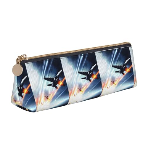 ENGhjes Federmäppchen aus Leder mit Flugzeugdruck, niedliches Federmäppchen mit Reißverschluss, Schreibwaren-Tasche für Jungen und Mädchen, Geschenk zum Schulanfang, weiß, Einheitsgröße von ENGhjes