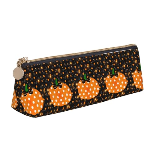 ENGhjes Federmäppchen aus Leder mit Halloween-Kürbis-Motiv, niedlicher Reißverschluss, Federmäppchen, Schreibwaren-Tasche für Jungen und Mädchen, Geschenk zum Schulanfang, weiß, Einheitsgröße von ENGhjes