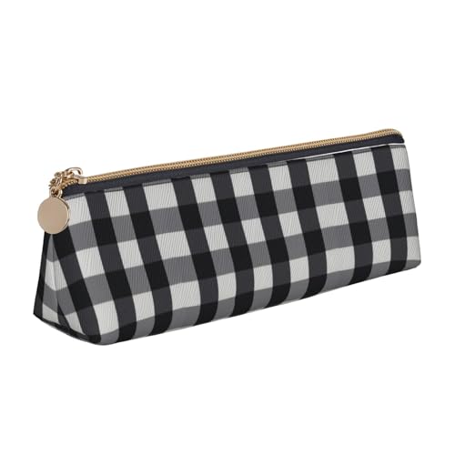 ENGhjes Federmäppchen aus Leder mit Karomuster, niedliches Reißverschluss-Federmäppchen, Schreibwaren-Tasche für Jungen und Mädchen, Geschenk zum Schulanfang, Schwarz und Weiß, weiß, Einheitsgröße von ENGhjes
