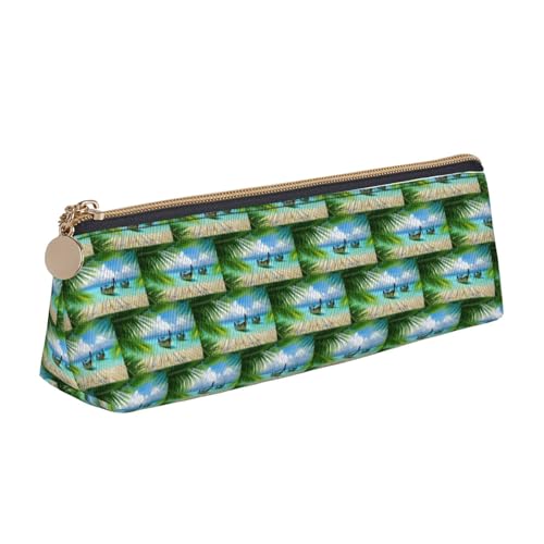 ENGhjes Federmäppchen aus Leder mit Kokosnussblättern, niedliches Reißverschluss-Federmäppchen, Schreibwaren-Tasche für Jungen und Mädchen, Geschenk zum Schulanfang, weiß, Einheitsgröße von ENGhjes