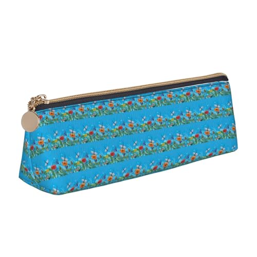 ENGhjes Federmäppchen aus Leder mit Libellen- und Blumendruck, niedliches Reißverschluss-Federmäppchen, Schreibwaren-Tasche für Jungen und Mädchen, Geschenk zum Schulanfang, weiß, Einheitsgröße von ENGhjes