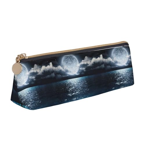 ENGhjes Federmäppchen aus Leder mit Mond- und Meeresdruck, niedliches Federmäppchen mit Reißverschluss, Schreibwarenbeutel für Jungen und Mädchen, Geschenk zum Schulanfang, weiß, Einheitsgröße von ENGhjes