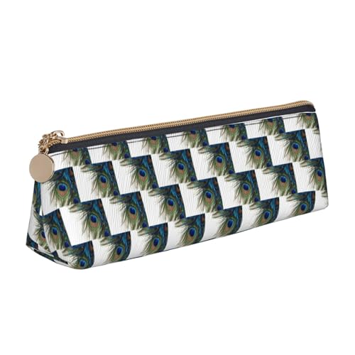 ENGhjes Federmäppchen aus Leder mit Pfauenfeder-Aufdruck, niedliches Reißverschluss-Federmäppchen, Schreibwaren-Tasche für Jungen und Mädchen, Geschenk zum Schulanfang, weiß, Einheitsgröße von ENGhjes