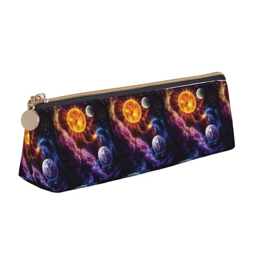 ENGhjes Federmäppchen aus Leder mit Planetendruck, niedliches Federmäppchen mit Reißverschluss, Schreibwaren-Tasche für Jungen und Mädchen, Geschenk zum Schulanfang, weiß, Einheitsgröße von ENGhjes