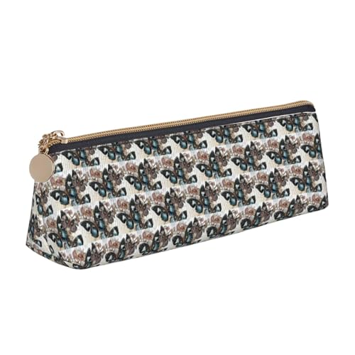 ENGhjes Federmäppchen aus Leder mit Schmetterlings-Blumendruck, niedliches Reißverschluss-Federmäppchen, Schreibwaren-Tasche für Jungen und Mädchen, Geschenk zum Schulanfang, weiß, Einheitsgröße von ENGhjes