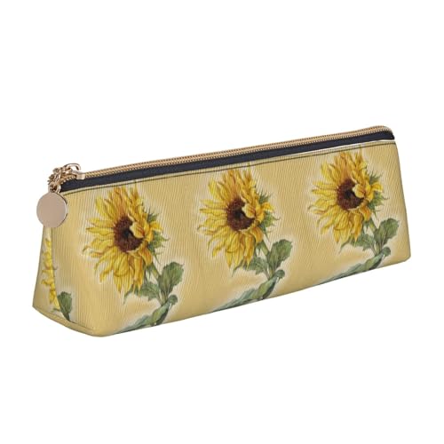 ENGhjes Federmäppchen aus Leder mit Sonnenblumen-Aufdruck, niedliches Reißverschluss-Federmäppchen, Schreibwaren-Tasche für Jungen und Mädchen, Geschenk zum Schulanfang, weiß, Einheitsgröße von ENGhjes