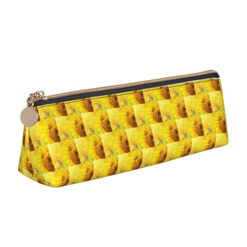 ENGhjes Federmäppchen aus Leder mit Sonnenblumen- und Schmetterlings-Motiv, niedliches Reißverschluss-Federmäppchen, Schreibwaren-Tasche für Jungen und Mädchen, Geschenk zum Schulanfang, weiß von ENGhjes