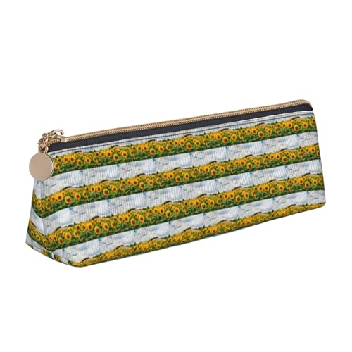 ENGhjes Federmäppchen aus Leder mit Sonnenblumenfelddruck, niedliches Federmäppchen mit Reißverschluss, Schreibwarenbeutel für Jungen und Mädchen, Geschenk zum Schulanfang, weiß, Einheitsgröße von ENGhjes