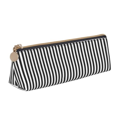 ENGhjes Federmäppchen aus Leder mit Streifendruck, niedliches Federmäppchen mit Reißverschluss, Schreibwaren-Tasche für Jungen und Mädchen, Geschenk zum Schulanfang, Schwarz und Weiß, weiß von ENGhjes