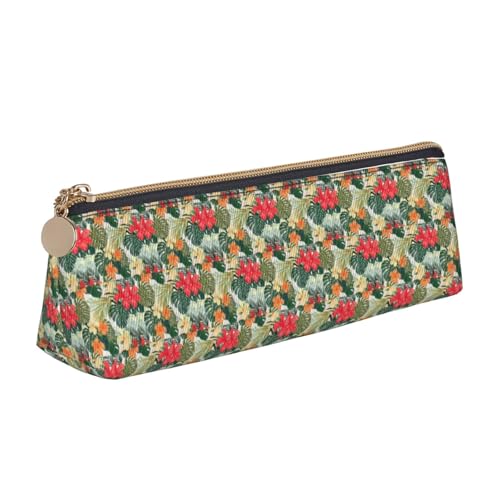 ENGhjes Federmäppchen aus Leder mit Vegetationsblättern und Hibiskusblumen, niedliches Federmäppchen mit Reißverschluss, Schreibwarenbeutel für Jungen und Mädchen, Geschenk zum Schulanfang, weiß von ENGhjes