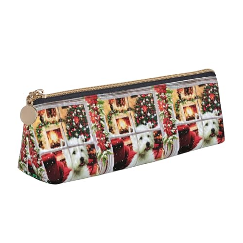 ENGhjes Federmäppchen aus Leder mit Weihnachtsmotiv, niedliches Federmäppchen mit Reißverschluss, Schreibwaren-Tasche für Jungen und Mädchen, Geschenk zum Schulanfang, weiß, Einheitsgröße von ENGhjes