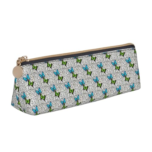 ENGhjes Federmäppchen aus Leder mit blauem Schmetterling, grünem Schmetterling und Steindruck, niedliches Reißverschluss-Federmäppchen, Schreibwaren-Tasche für Jungen und Mädchen, Geschenk zum von ENGhjes