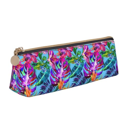 ENGhjes Federmäppchen aus Leder mit rosa Blumen und tropischen Pflanzen, niedliches Reißverschluss-Federmäppchen für Jungen und Mädchen, Geschenk zum Schulanfang, weiß, Einheitsgröße, Kosmetiktasche von ENGhjes