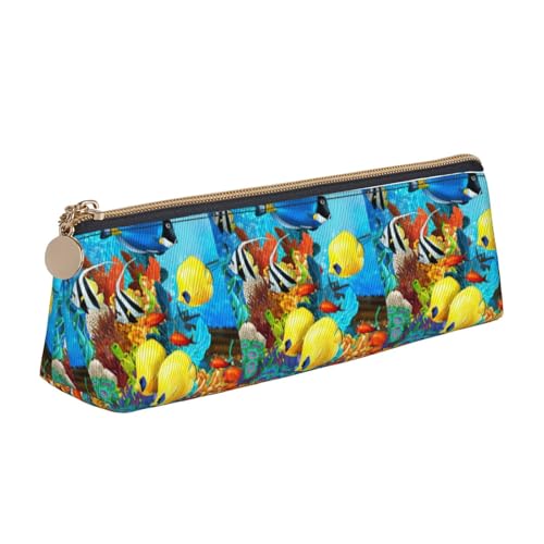ENGhjes Federmäppchen aus Leder mit tropischem Ozean, Meeresfisch, niedliches Reißverschluss-Federmäppchen, Schreibwaren-Tasche für Jungen und Mädchen, Geschenk zum Schulanfang, weiß, Einheitsgröße von ENGhjes