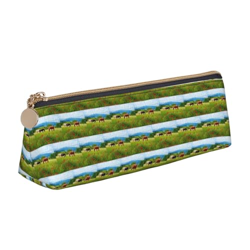 ENGhjes Federmäppchen aus Leder mit verschiedenen Pferden, niedliches Federmäppchen mit Reißverschluss, Schreibwaren-Tasche für Jungen und Mädchen, Geschenk zum Schulanfang, weiß, Einheitsgröße von ENGhjes