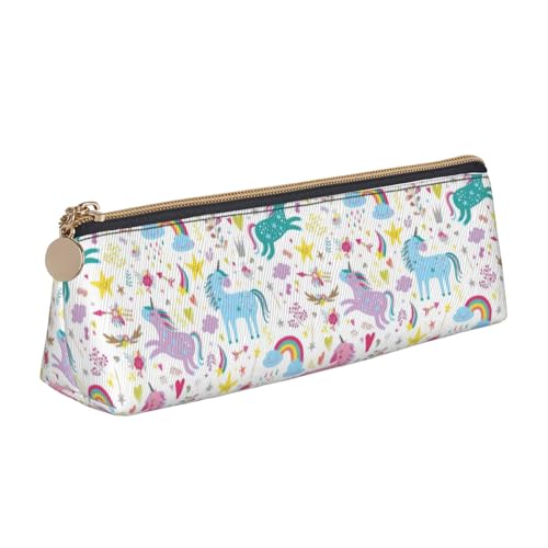 ENGhjes Federmäppchen mit Einhorn-Motiv, Leder, niedliches Federmäppchen mit Reißverschluss, für Jungen und Mädchen, Geschenk zum Schulanfang, weiß, Einheitsgröße, Kosmetiktasche von ENGhjes