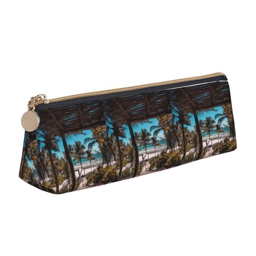 ENGhjes Federmäppchen mit Strandpalmen-Druck, niedliches Federmäppchen mit Reißverschluss, Schreibwaren-Tasche für Jungen und Mädchen, Geschenk zum Schulanfang, weiß, Einheitsgröße, Kosmetiktasche von ENGhjes