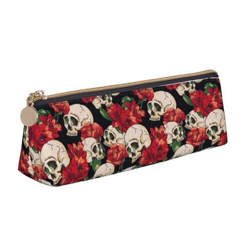 ENGhjes Federmäppchen mit Totenkopf-Motiv, Leder, niedliches Federmäppchen mit Reißverschluss, für Jungen und Mädchen, Geschenk zum Schulanfang, weiß, Einheitsgröße, Kosmetiktasche von ENGhjes