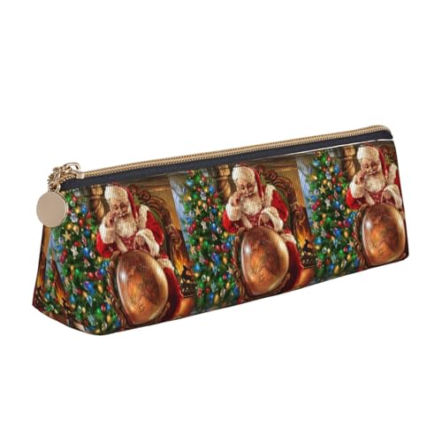 ENGhjes Federmäppchen mit Weihnachtsmann-Motiv, Leder, niedliches Federmäppchen mit Reißverschluss, Schreibwaren-Tasche für Jungen und Mädchen, Geschenk zum Schulanfang, weiß, Einheitsgröße von ENGhjes